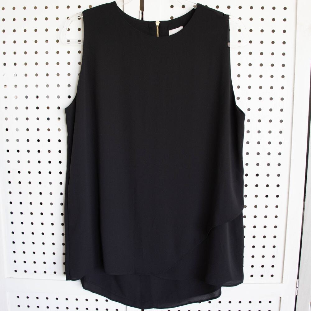 Chico's Womens SIZE 2 Black Sleeveless Layered Blouse Top Zip Back